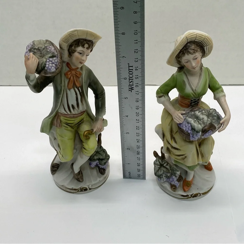 Vintage Homco Vineyard Couple Figurines Man & Woman#1258 Grapevine Harvesters 8
